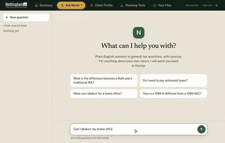 Asking the NucleI assistant a general tax question